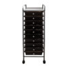 smoke colored ten drawer organizer with wheels front view